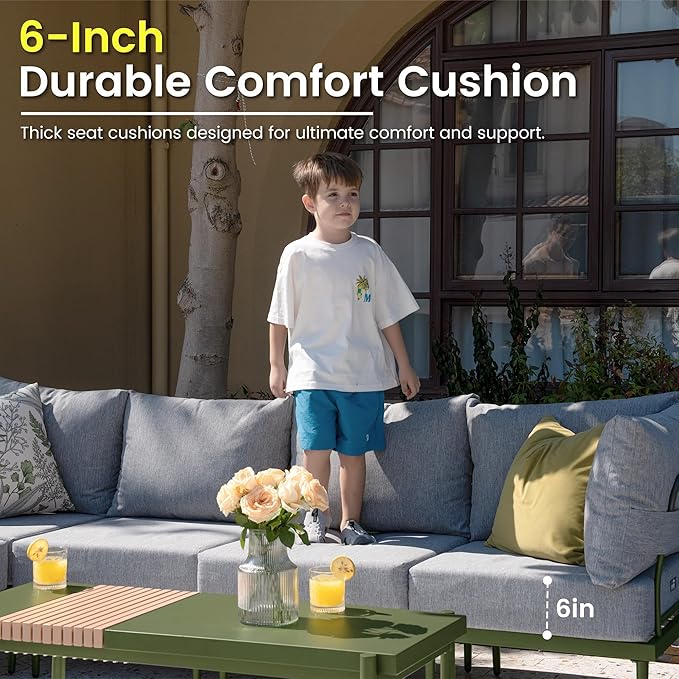 Sundale Outdoor 2 Pieces Patio Sofa Set, Metal Outdoor Sectional Loveseat with 6 Inch Olefin Cushion, All-Weather Modern Patio Chair Sets for Porch, Balcony
