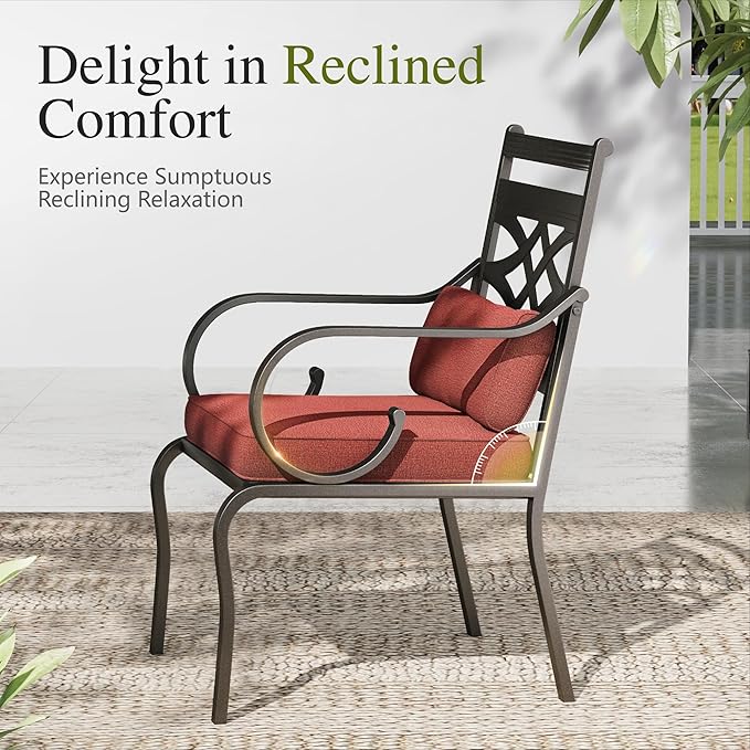 Sophia and William Patio Dining Set for 6, Outdoor Table and Chairs, Removable Red Seat Cushions, 60" Black Patio Dining Table,Red