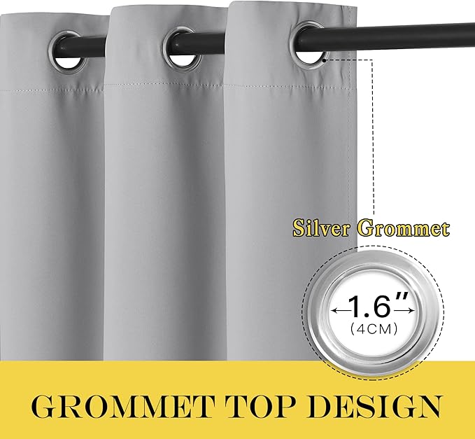 NICETOWN Blackout Silver Grey Living Room Curtain - Grommet Solid Thermal Insulated Sound Reducing Room Darkening Privacy Doorway Curtain for Bedroom (1 Panel, W52 x L78)