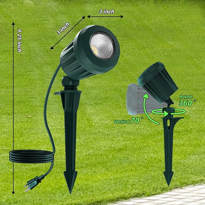 Spotlight Outdoor – 120V Plug-In, 6500K Cool White LED Landscape Lighting with RGB Purple 4 Color Lenses for Yard, Garden, Lawn & Tree Decor on Holidays&Everyday, IP67 Waterproof (2 Pack,Green)