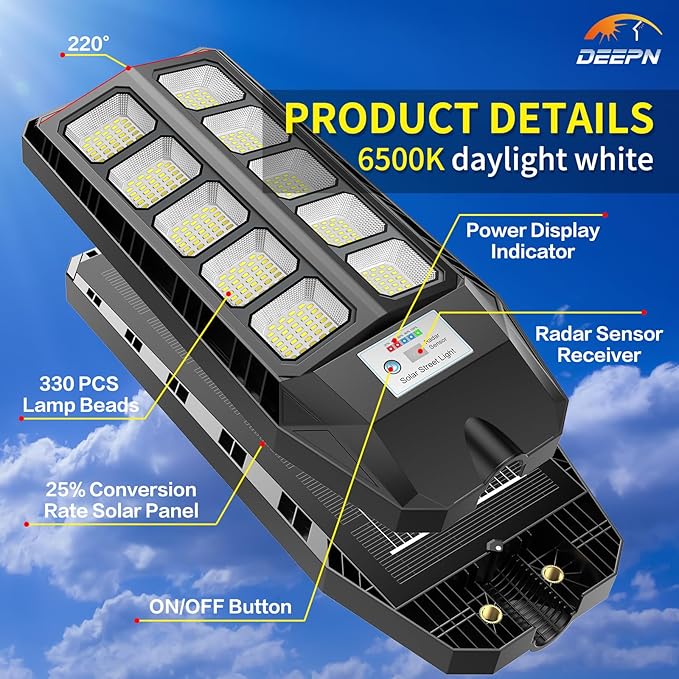 Solar Lights Outdoor, IP66 Waterproof Street Lights Outdoor, 6500K Dusk to Dawn Solar Security Flood Lights Motion Sensor with Remote Control for Yard, Entryway Garage, Porch 4 Pack