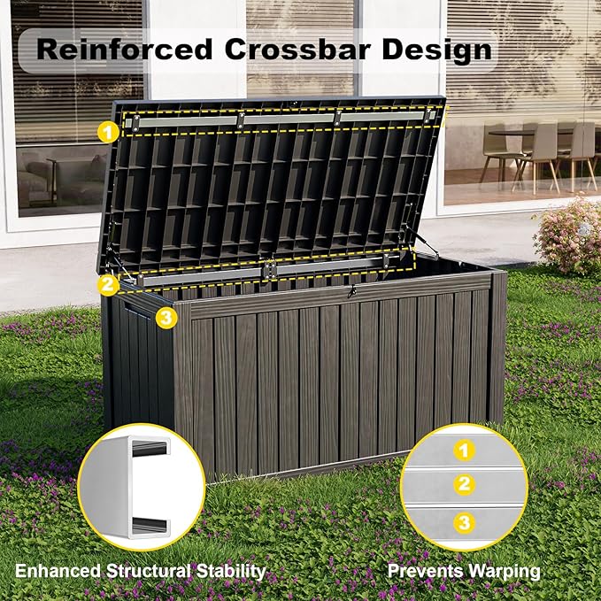DRATO 180 Gallon Outdoor Storage Box, Large Waterproof Deck Box, Lockable Resin Storage Container with Reinforced Support for Patio Cushions, Garden Tools, UV-Resistant Outdoor Chest（Black，180 Gallon）