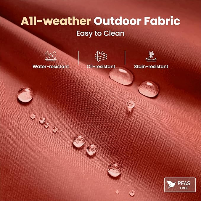 PHI VILLA 5 Pieces Outdoor Dining Set for 4, 42" Round Black Metal Table with Umbrella Hole & Wrought Iron Swivel Chairs, Large Outside Furniture with Red Cushions & Pillows for Patio, Deck, Porch