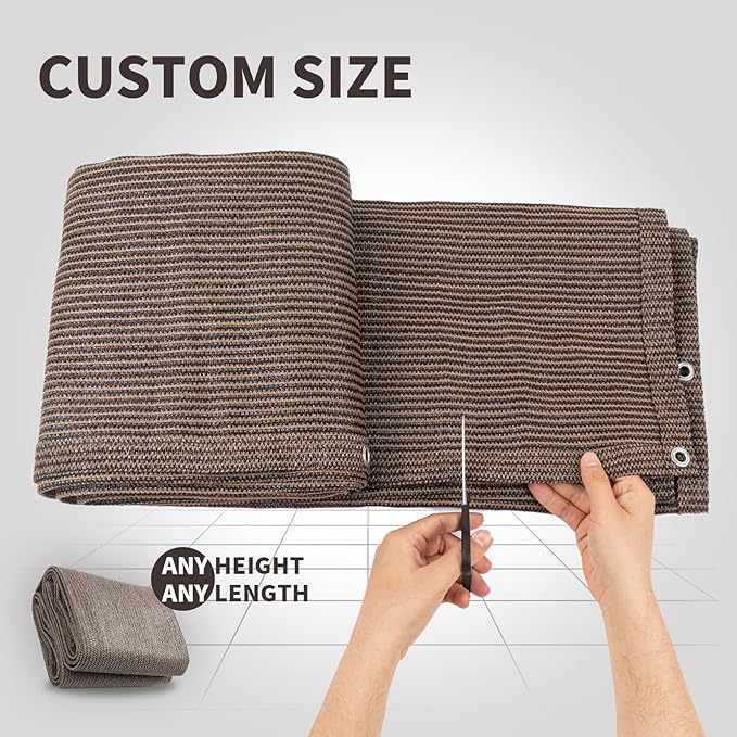 LOVE STORY Custom Size 3.3'x35' Brown Balcony Privacy Screen,UV Block Privacy Fence Screen,90% Shield for Outdoor Pool Garden Apartment Railing