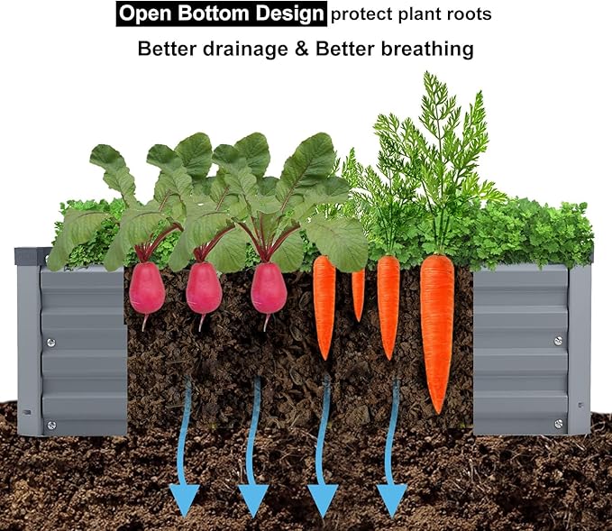 2 Pack 6x1.5x1FT Galvanized Raised Garden Bed Kit, Outdoor Metal Planter Box for Vegetables, Bottomless Rectangular Gardening Bed with Support Rods, Tool-Free Assembly, Gray