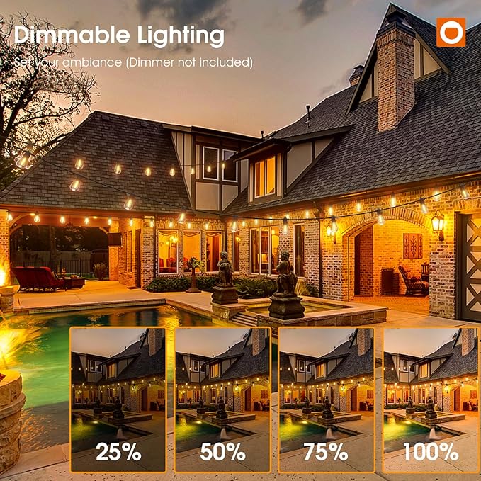 addlon 25FT LED Outdoor String Lights with Edison Shatterproof Bulbs, Heavy-Duty and Weatherproof Strand, Commercial Grade Patio Lights, Decorative for Garden or Patio, Black