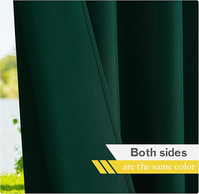 NICETOWN Canvas Outdoor Curtains for Patio Waterproof 108" Long, 2 Panels Top and Bottom Grommet Thermal Insulated Privacy Drapes for Outdoor Gazebo, Dark Green, 55" Wide Per Panel
