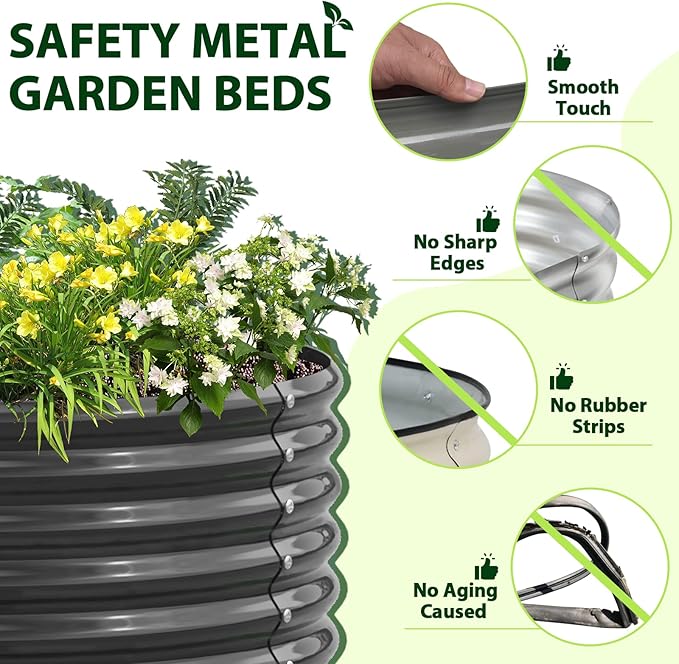A ANLEOLIFE 6-Pack 4X4X1.5ft & 6X3X1.5ft Deep Root Galvanized Raised Garden Beds Outdoor for Planting Vegetables Flowers Herb, Quartz Grey