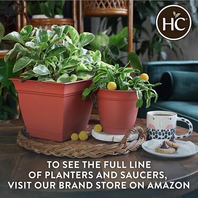 The HC Companies Eclipse Square Plastic Planter w/Attached Saucer - Outdoor & Indoor Plant Pot with Drainage Holes - Lightweight, UV-Resistant Plastic Pots for Plants (10" Peridot Green, Pack of 1)