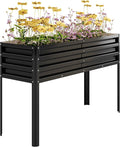 Galvanized Raised Garden Bed with Legs, 50×17×32 in Large Elevated Planter Box for Outdoor Plants, Sturdy Metal Raised Garden Beds for Vegetables, Flowers & Herbs, Backyard, Patio, Black