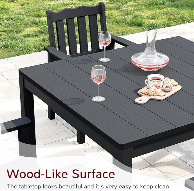Stoog All-Weather Patio Dining Table for 4, Outdoor HIPS Dining Table with Aluminum Frame, Waterproof Patio Table, Never Rot or Fade, Black