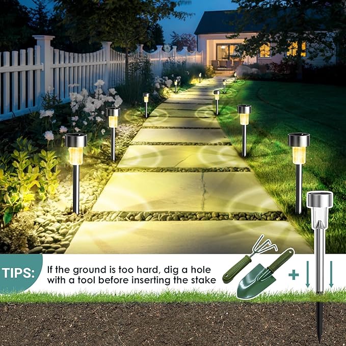 GIGALUMI Solar Lights Outdoor Waterproof, 20 Pack Warm White, Garden Decor Pathway Lights Solar Powered for Yard Patio, Lawn and Landscape