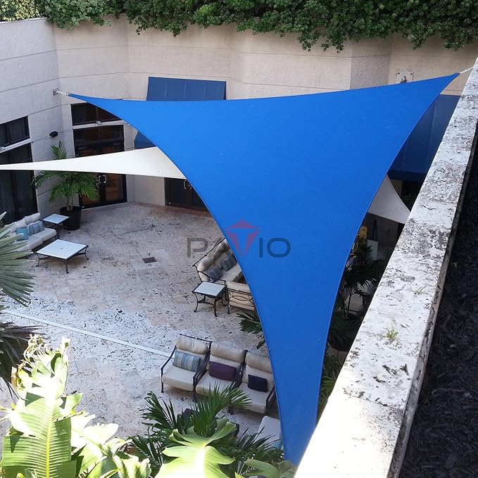 Patio Paradise 5' x 5' x 5' Sun Shade Sail Triangle Canopy Shade Cloth Fabric Sunlight Block Patio Pergola Cover HDPE Deck Awning for Outdoor Backyard Roof Shading, Blue