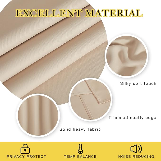 NICETOWN Bedroom Blackout Window Curtain 54 inches Length - Window Treatment Thermal Insulated Solid Grommet Room Darkening Drape for Bedroom (Biscotti Beige, 1 Panel, W66 x L54)