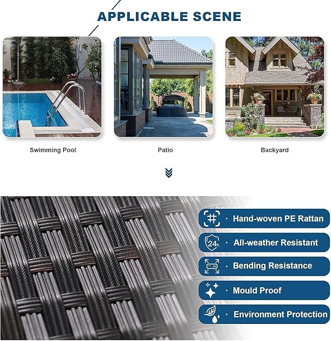 Kullavik 13 Pieces Outdoor Patio Furniture Set with 43" 55000BTU Gas Propane Fire Pit Table PE Wicker Rattan Sectional Sofa Patio Conversation Sets,Navy Blue