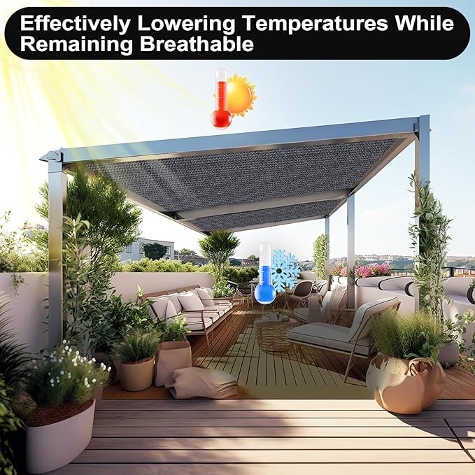 Artpuch 90% Sun Shade Cloth, 8 x 16 FT Pergola Shade Cover Canopy with Grommets, Sun Screen Fabric Tarp for Patio, Outdoor, Garden, Backyard, Dark Grey