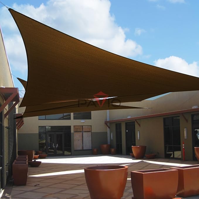Patio Paradise 15' x 15' x 15' Sun Shade Sail Triangle Canopy Shade Cloth Fabric Sunlight Block Patio Pergola Cover HDPE Deck Awning for Outdoor Backyard Roof Shading, Brown
