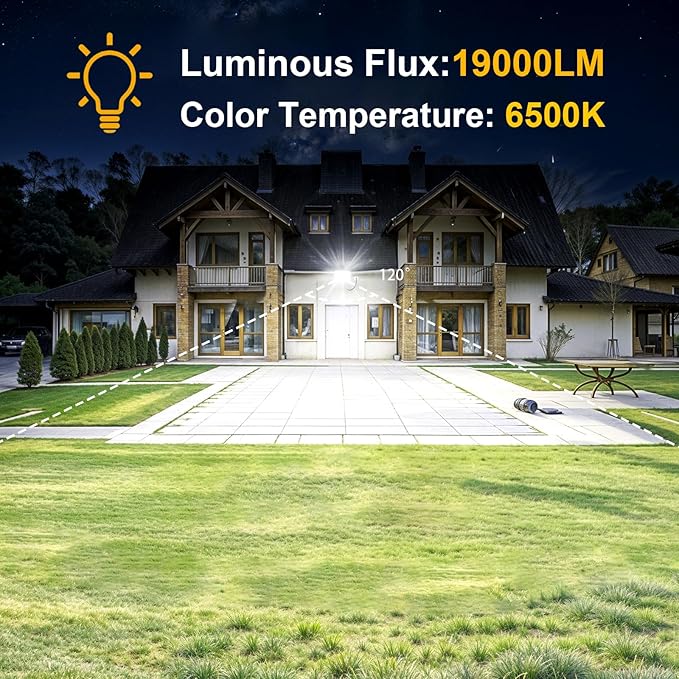Onforu 200W Flood Lights Outdoor,19000lm Bright LED Work Light with Plug,6500K Daylight White LED Flood Lighting,IP66 Waterproof Security Yard Lights for Yard Garage Stadium 2 Pack