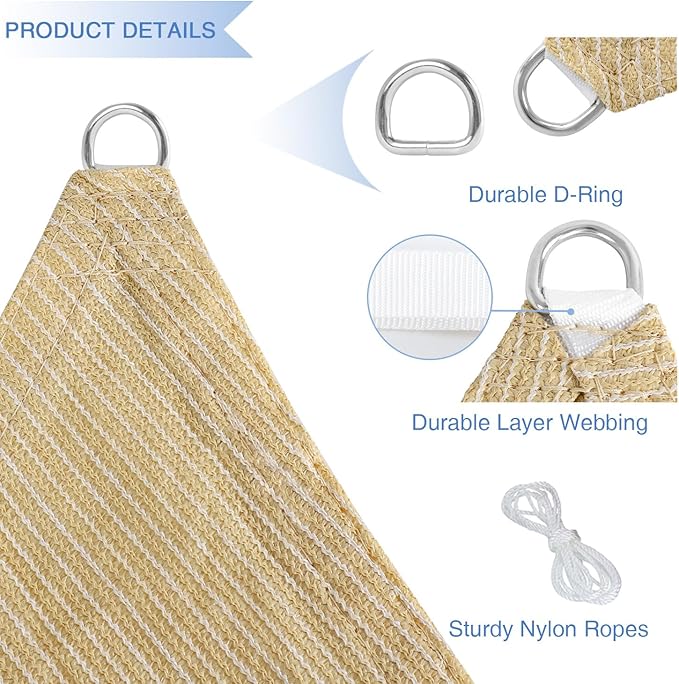 E&K Sunrise 23' x 23' x 23' Sun Shade Sail Triangle Canopy Shade Cover UV Block for Patio Backyard Garden Outdoor (Beige)