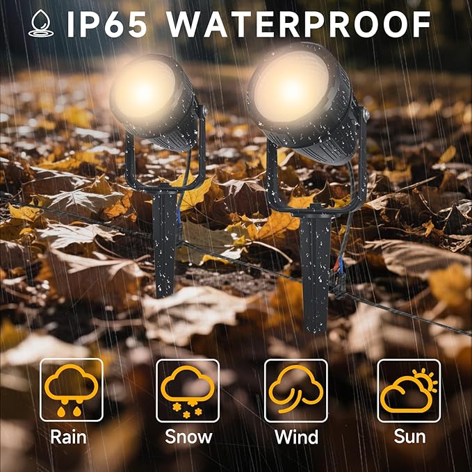 Low Voltage Safety Landscape Lights Outdoor: 7W 840LM LED Landscape Lighting with Connectors & Transformer for Tree Garden Yard Pathway | 24V Warm Yellow 3000K Spotlights | IP65 Waterproof | 24 Pack