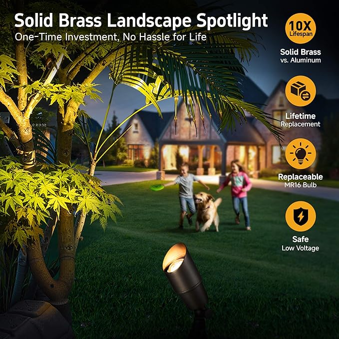 Gardenreet Brass Landscape Lighting - Outdoor Low Voltage Spotlights LED, 12V Wired Uplights, Waterproof Spot Lights, Antique Bronze for Outside Trees with 5W 4000K Natural White MR16 Bulb (4 Pack)