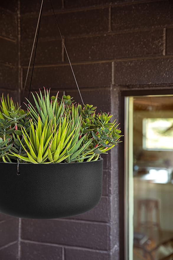 Veradek Mason Series Hanging Kona Planter - Round Planter for Outdoor Balcony/Patio | Made from Plastic-Stone Composite with Hanging Attachment | Modern Décor for, Flowers, Succulents, Small Plants