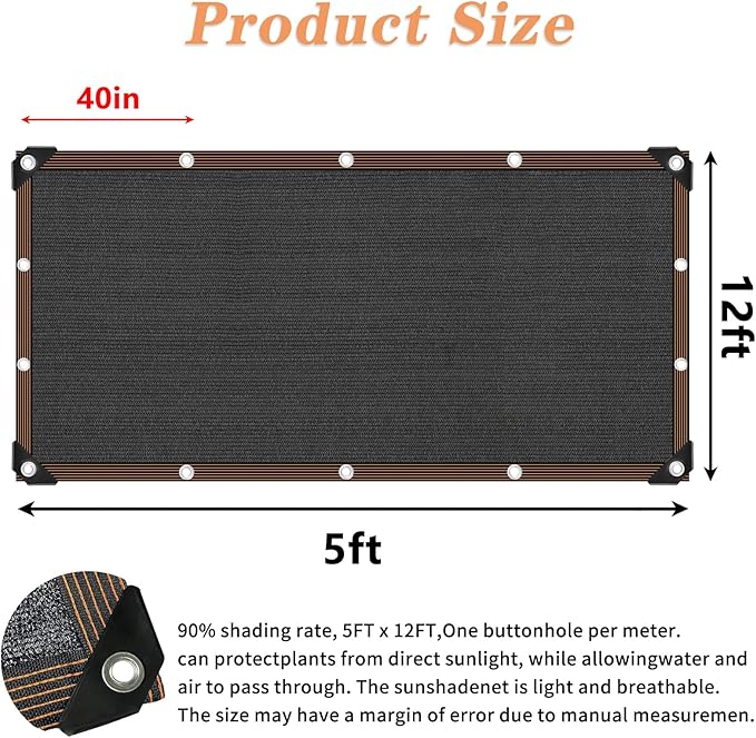 Shade Cloth for Plants Greenhouse, 80-90% Sunblock Shade Sails for Outdoor Garden Pergola Patio Lawn, Sun Protection Screens for Kennel Chicken Coop Easier to Hang Neting Cover, 5x12 FT