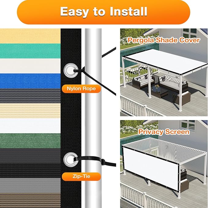 Artpuch Outdoor Pergola Shade Cover 6' X 6' Sun Shade Cloth with Grommets, 90% UV Protection Canopy Patio Privacy Screen (Customized Available) GN107, White