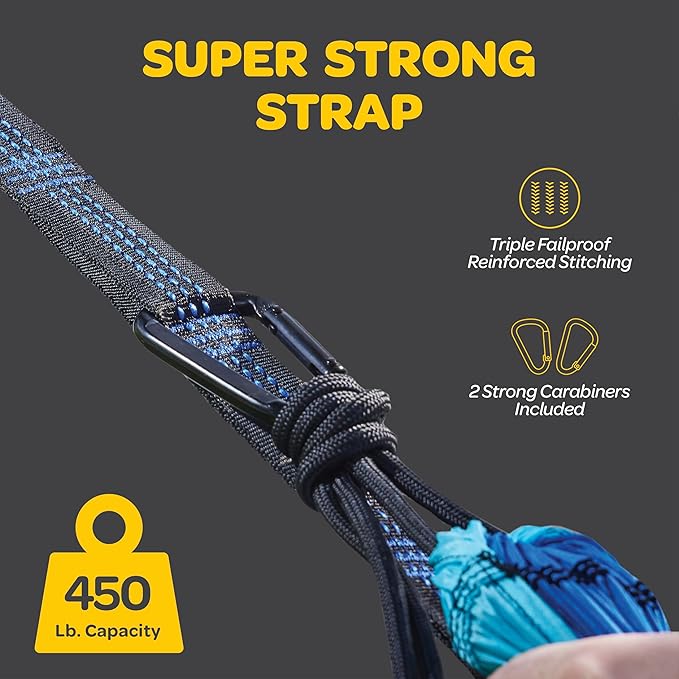 Durable Hammock 500 lb Capacity, Nylon Camping Hammock Chair - Double or Single Sizes w/Tree Straps and Attached Carry Bag - for Travel/Backpacking/Beach/Backyard (Large, Orange & Light Grey)