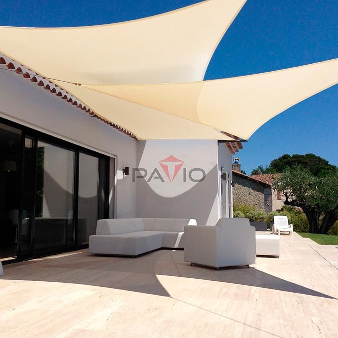 Patio Paradise 21' x 21' x 21' Sun Shade Sail Triangle Canopy Shade Cloth Fabric Sunlight Block Patio Pergola Cover HDPE Deck Awning for Outdoor Backyard Roof Shading, Beige