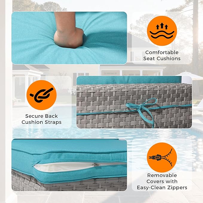 12-Seat Modular Patio Furniture Set – Outdoor Wicker Sectional Sofa with Thick 4″ Cushions, Dual-Strand PE Rattan, Rust-Resistant 18 mm Steel Frame, Backyard Garden Deck Lounge,Blue
