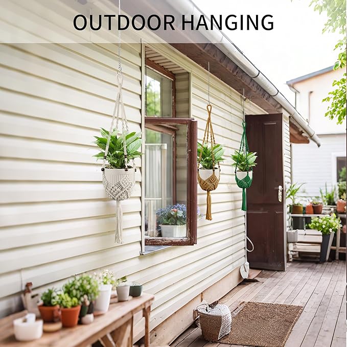 Macrame Plant Hanger - Fits 3 to 6 inches Pots for Indoor Outdoor, 35 Inch, Set of 2, Brown (POTS NOT Included)