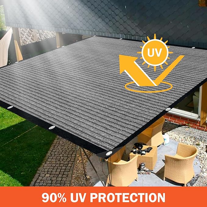 Grey Sun Shade Cloth,Pergola Shade Cover with Reinforced Grommets,90% Shade Fabric Fence Privacy Screen Balcony,Pergola Canopy Garden Carport Porch Deck Patio Shade Cover,10x16FT