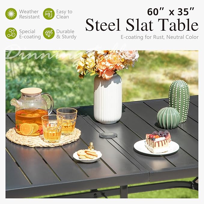 Sophia and William Swivel Patio Dining Set for 6, Outdoor Table and Chairs, Removable Blue Seat Cushions, 60" Black Patio Dining Table,Blue