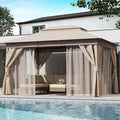 LAUSAINT HOME Semi-Permanent Outdoor Patio Gazebo 10'x13', Heavy Duty Party Tent Shelter with Double Roofs, Mosquito Nettings and Privacy Screens for Backyard, Garden, Lawn, Khaki