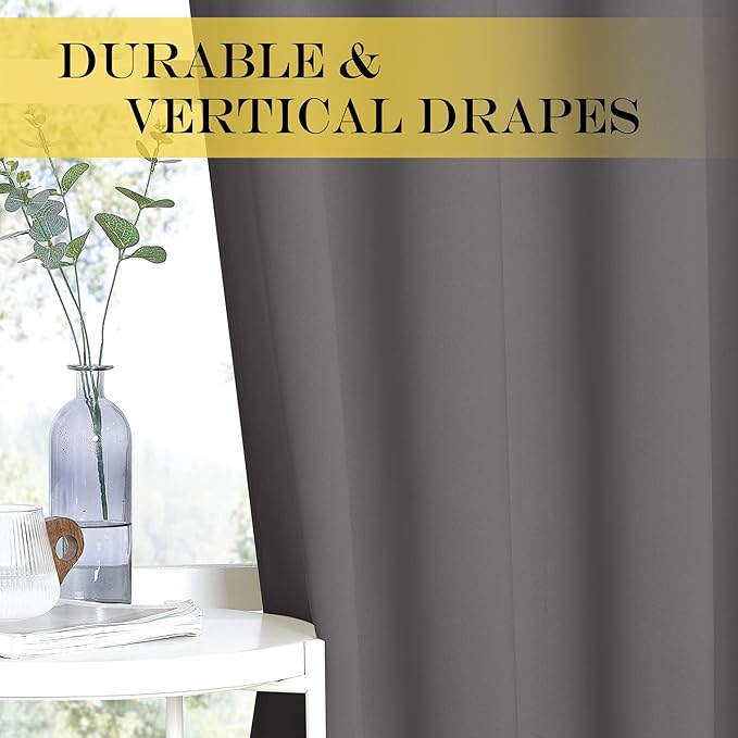 NICETOWN Short Blackout Grey Curtain for Bedroom - Thermal Insulated Solid Grommet Room Darkening Wide Window Treatment Sound Reducing for Kids Room (1 Panel, W66 x L54)