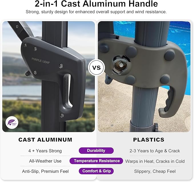 PURPLE LEAF Patio Umbrella 10' X 13' Rectangle Cantilever Umbrella Large Aluminum Outdoor Umbrellas with 360-degree Rotation & UPF40+ Premium Fabric for Deck Pool Garden Yard, Ocean Slate