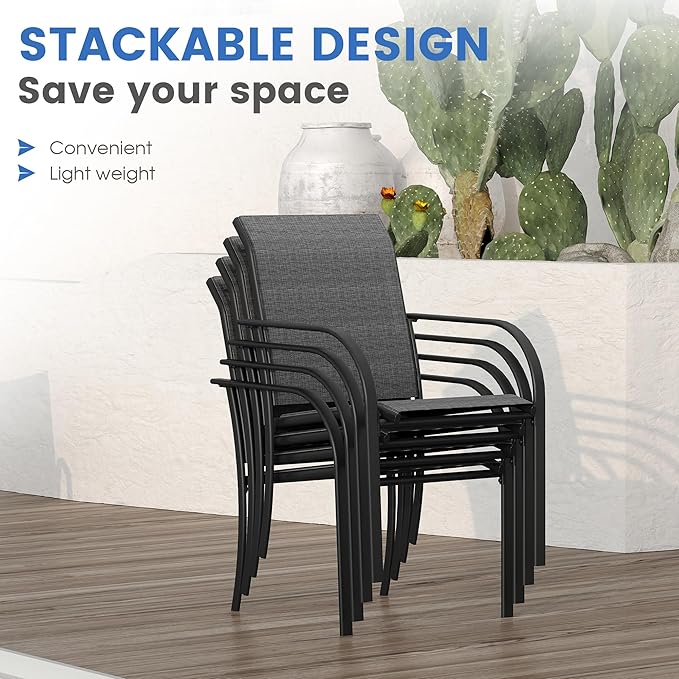 VICLLAX Patio Table and Chair Set of 10, All Weather Metal Round Outdoor Dining Furniture Set-59.9" Round Outdoor Table and Chairs, Grey Tabletop