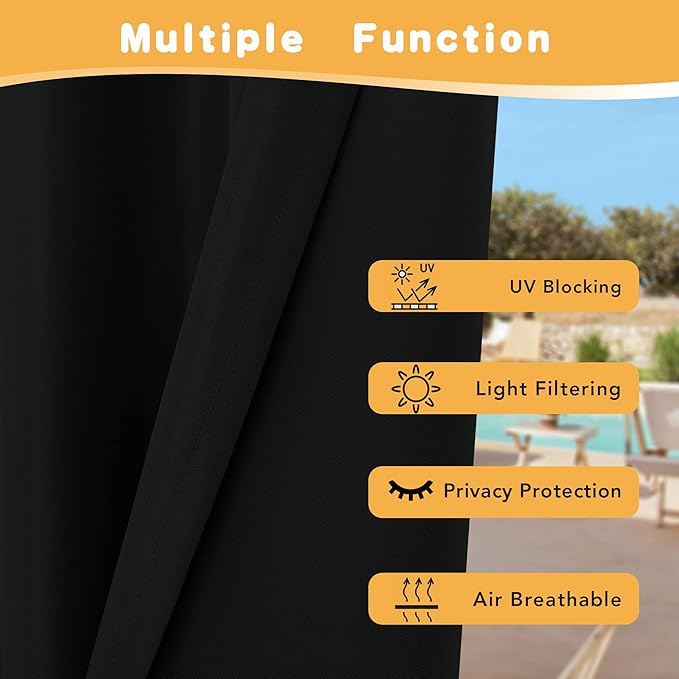 HolidayIdeas Outdoor Curtains for Patio Waterproof, 4 Panels - 54 x 95 Inch - Privacy Protection & Light Filtering Curtains Black Grommet Outside Curtains for Porch, Gazebo, Pergola, Backyard