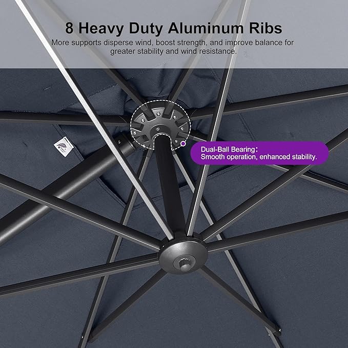 PURPLE LEAF Patio Umbrella 9' X 9' Rectangle Cantilever Umbrella Large Aluminum Outdoor Umbrellas with 360-degree Rotation & UPF40+ Premium Fabric for Deck Pool Garden Yard, Ocean Slate