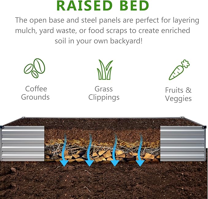 2PCS 6x3x1ft Galvanized Raised Garden Bed Kit,Metal Planter Box for Vegetables,Flowers,Herbs Durable Rust-Resistant Patio Gardening Beds,Silver