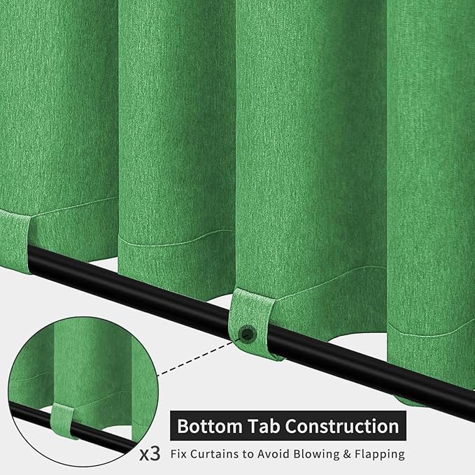 Easy-Going Linen Look Outdoor Curtains Waterproof Windproof Porch Curtains, Soft Thicken Outdoor Privacy Curtains for Patio, Gazebo, Grommet Top and Tab Bottom Drape, 1 Panel, 54x108 inch, Green