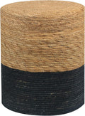 Wimarsbon Natural Seagrass Foot Stool, Hand Weaving Round Ottoman, for Living Room, Outdoor Seat (Natural & Black)