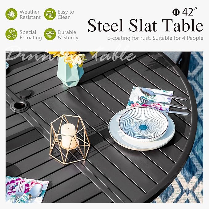 Sophia and William Outdoor Patio Dining Set for 4, Outdoor Table and Chairs, Removable Seat Cushions, Black 42" Round Patio Dining Table,Red
