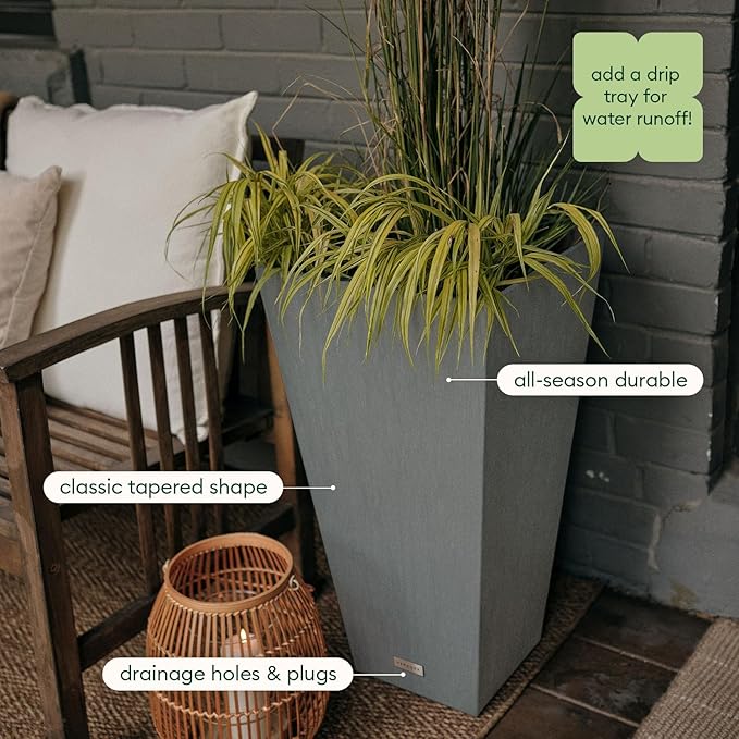 Veradek V-Resin Indoor/Outdoor Taper Planter (26 inch, Grey)
