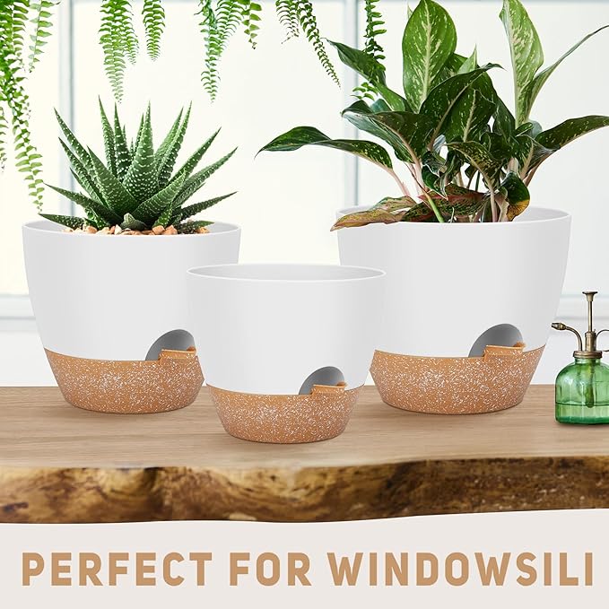 12" 10" 9" Large Self Watering Plant Pots, 3 Pack Flower Pots Planters with Multi Mesh Drainage Holes for Indoor Outdoor Garden Plants and Flowers