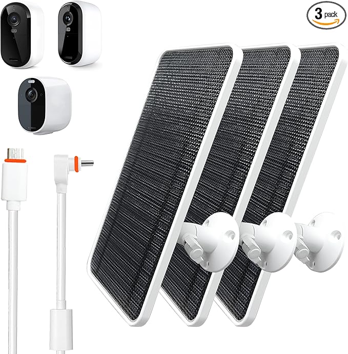 Solar Panel for Arlo Essential/XL Spotlight Cam (1st Gen), Essential 2K/2K XL (2nd Gen，3rd Gen), with 13FT Micro USB & Type-C Cables, 360° Adjustable Aluminum Mount3, 3 Pack