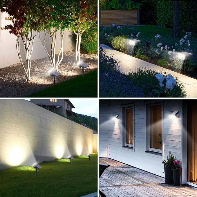 Solar Spot Lights Outdoor Waterproof IP65, [2 Pack/52 LED] 2-in-1 Solar Landscaping Spotlights, 3 Lighting Modes Solar Powered Garden Flood Light for Patio Pathway Driveway Pool Yard(Cool White)