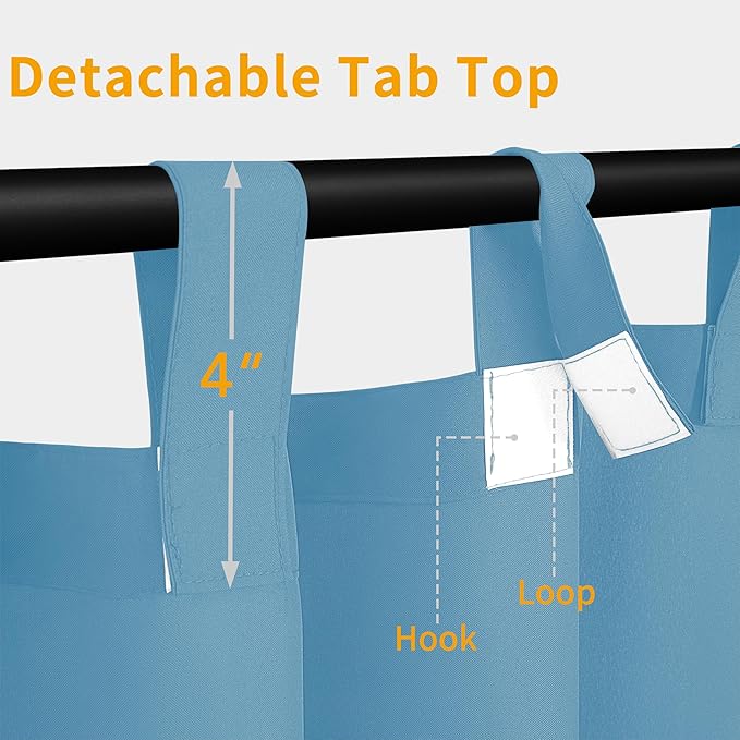 Easy-Going Outdoor Patio Curtains Detachable Tab Top Windproof Weatherproof Curtain for Cabana, Porch, Pergola and Gazebo, Tab Bottom Drape, 2 Panels, 110W x 108L inch, Sky Blue