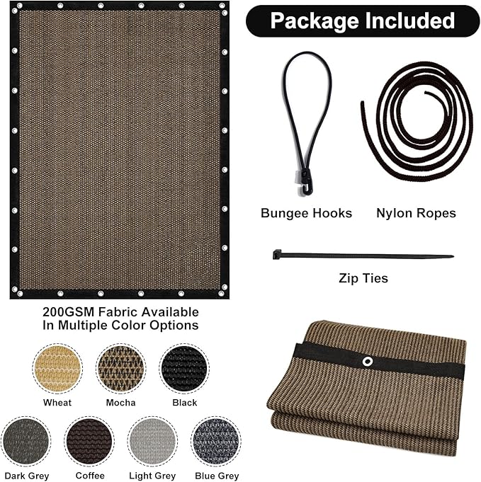 Artpuch 90% Sun Shade Cloth, 4 x 10 FT Pergola Shade Cover Canopy with Grommets, Sun Screen Fabric Tarp for Patio, Outdoor, Garden, Backyard, Mocha